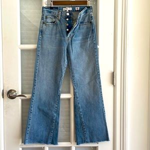 RE/DONE Originals 2017 High Rise Crop Flare Raw Hems button fly Made USA Sz 24